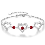 CDE Forever Love Heart Charm Link Bracelet for Women, 925 Sterling Silver Birthstone Bracelet Mother