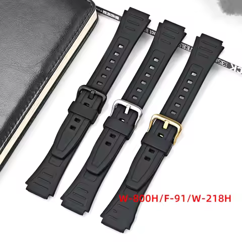 18mm Resin Strap for Casio F-91W F-84 F-105 W-800H W-218H AE-1200/1300 Black TPU Rubber Convex Watch