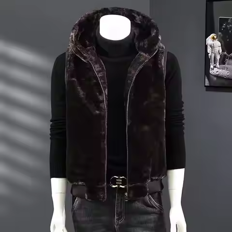 Men's Thiened Plu Vest Autumn Winter Faionable Hooded Zipper Cardigan Warm Couple's Jaet European Sl