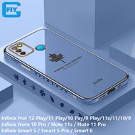 สำหรับ Infinix Hot 12i 12 Play Hot 11 Hot 10 Pay Hot 9 Play Infinix Note 10 Pro Note 11S Note 11 Pro Note 12 G96 Infinix Smart 5 Pro Smart 6 กรณี ใบเมเปิล เคส TPU แบบนุ่ม เคสสี่เหลี่ยมชุบโครเมียมหรูหรา เคสโทรศัพท์ราคาพิเศษ