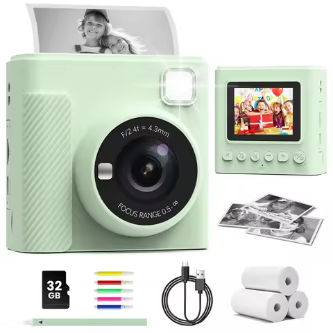 1080P Portable Digital Instant Camera Color Instant Printing High-Definition Photography Print-Ready