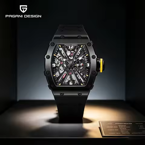 PAGANI DESIGN PD-1738 42mm Tonneau Automatic Watch Japan VH65 Skeleton Mechanical Sapphire Glass Rub
