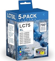 LC75 LC75XL Ink Cartridges High Yield 5-Pack (LC75C LC75M LC75Y, 2 x LC75BK XL) Replacement for Brot