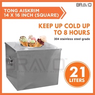 Tong Aiskrim Murah Empat Segi Ice Cream Container Square Stainless Steel 21Litre 14x16 Inch
