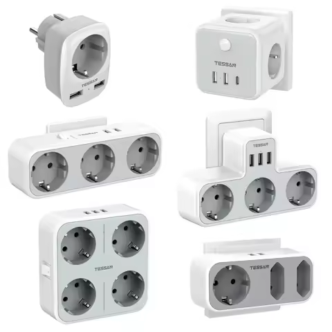 TESSAN EU Plug Power Strip with AC Outlets and USB Charging Ports Multiple Wall Socket Adapter for H