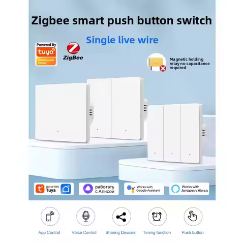 Tuya Smart Switch (Zigbee) – EU Standard Button Wall Switch, Single Live Wire Power Supply, APP Sche