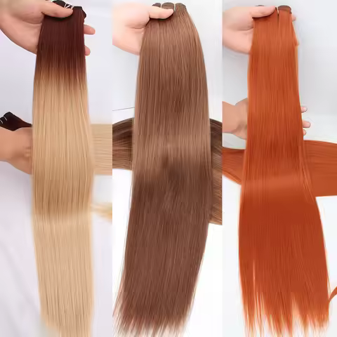 Bio-Protein Straight Synthetic Hair Weave Bundles Heat Resistant Fiber 26inches Ponytail Straight Sy