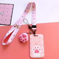 Cartoon Ezlink Card Holder / Staff Pass Holder with Thick Lanyard - Cat Paw