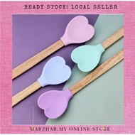 READY STOCK PINK LOVE HEART SHAPE SILICONE PASTRY SPATULA WOODEN HANDLE  | SUDIP PASTRY BAKERY BENTU