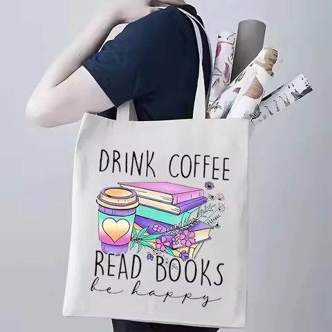 Reading Enthusiast Canvas Tote Bag Durable Large Capacity Shopping Book Handbag for Librarians and B
