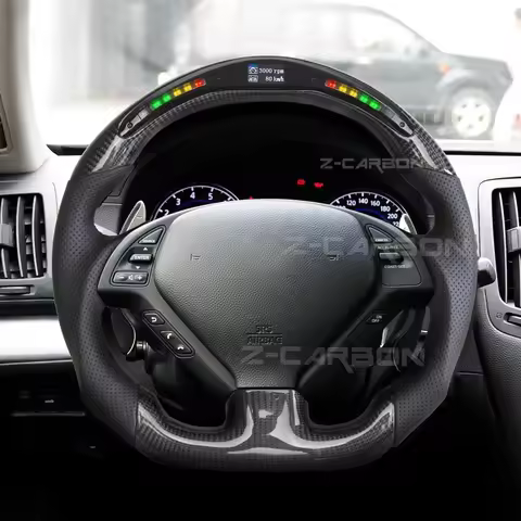 Carbon Fiber LED Perforated Leather Steering Wheel D-Type Racing For INFINITI G25 G35 G37 QX50 Q60 2