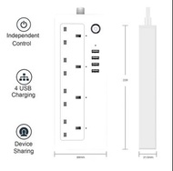 智慧擴充 4 插座 + 4 USB 集線器 WiFi Tuya應用程式和語音控制 智慧電源拖板支援 Google Home 和 Amazon Alexa  bmsmckp Smart Extensio