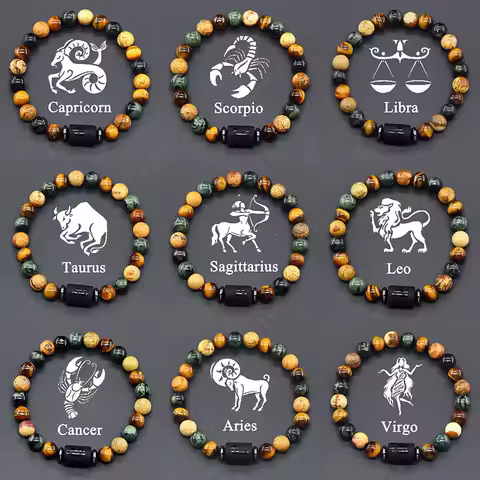 12 Constellation Signs Bracelet for Women Men 12 Zodiac Charm Bracelet Homme Capricorn Libra Leo Sig