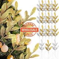[Wholesale Price] Multiple Styles Glitter Gold Silver Leaves / Christmas Tree Wreath Ornament / Artificial Plants Branch Olive Leaves / Wedding Xmas New Year Vase Decor