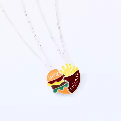 Karsyngirl 2Pcs/Set Cartoon Hamburger French fries Pendant Necklaces BFF Friendship Jewelry Gift for