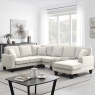Modern U Shape Sectional Sofa, 7 Seat Fabric Sectional Sofa Set, 3 Piece Sectional Sofa With 3 Pillo