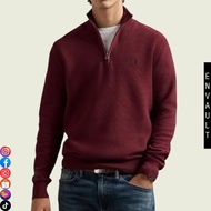 (Authenticated) R4lph Laur3n Quarter Zip Pima Knit Sweater (Maroon | Navy Blu) 524