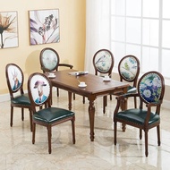 American Dining Chair Retro Solid Wood Oak Household Nordic Armchair Cafe Club Western Food Fabric L