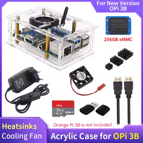 Orange Pi 3B Acrylic Case Transparent Shell Active Passive Cooler Optional Cooling Fan Aluminum Heat