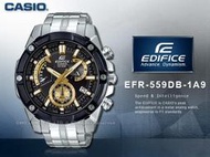 CASIO卡西歐 手錶專賣店 國隆 EDIFICE EFR-559DB-1A9 男錶 三眼計時碼錶 不鏽鋼錶帶 黑x金