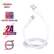 Kabel Data Micro USB 200Cm Vivan SM200S Arus Besar 2A untuk Micro USB