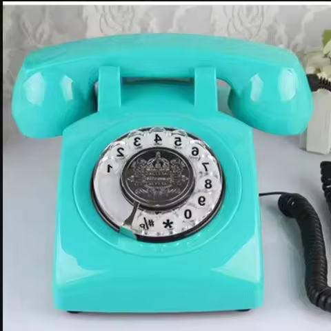 Retro metal ringtone vintage old fashioned rustic home rotating disk landline Corded fixed phone