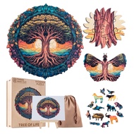 Wooden Jigsaw Puzzle For Adults - 3-in-1 Tree Of Life Unique Design, Animal Shapes Mandala Fantasy P