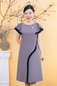 Đầm suông trung niên cho mẹ - Cổ tròn tay cánh tiên - Tím - TTV Store thời trang nữ TTV1890#