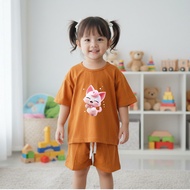 EATON GIRL'S CREPE SUIT EATON PINKY CHILDREN'S/ SET WITH DTF MOTIF