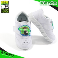รองเท้านักเรียนสีขาว รองเท้าผ้าใบสีขาว รองเท้านักเรียนลายBen10 รองเท้านักเรียนแบบแปะเทป Kenta รุ่น BT-6118 , BT-6418