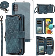 Phone Case for Samsung Galaxy A51 5G/A 51 5G UW Verizon Wallet Cell Cover with Tempered Glass Screen