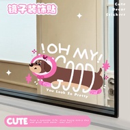 Mirror Sticker Cute Cartoon Dachshund Dog Waterproof Mirror Sticker Bathroom Toilet Static Sticker D