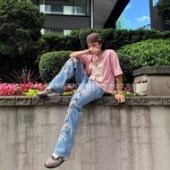 y2k jeans baggy jeans men y2k Wide-Leg Washed Distressed Hip-Hop Style High-Waist Jeans