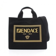 【日本直送】 FENDI FENDI FENDI × VERSACE FENDACE 擋泥板 手包 托特包 帆布 黑色 兩用款