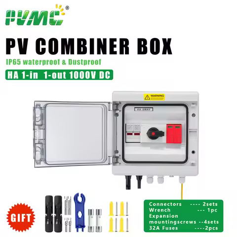 1 in 1 out HA DC1000V Solar photovoltaic PV Combiner Box With Lightning Protection 32A Fuse MCB SPD 