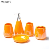 WSHYUFEI Colored ceramics Five-piece set Bathroom Kit Accessories Wedding Gift Toothbrush Holder Soap Dispenser Plastic tray