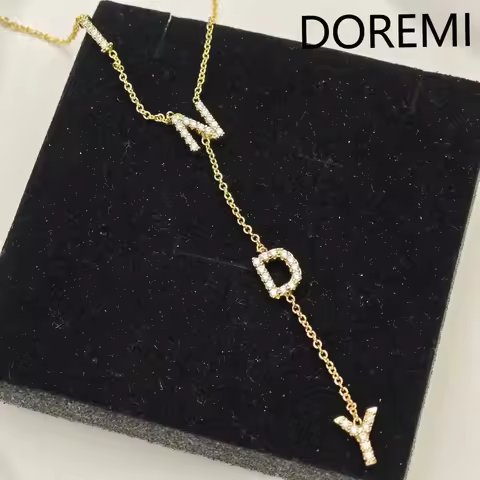 DOREMI Personalized 9mm Crystal Letters Choker Thin Chain Initial Letter Colorful Cz Letters Necklac