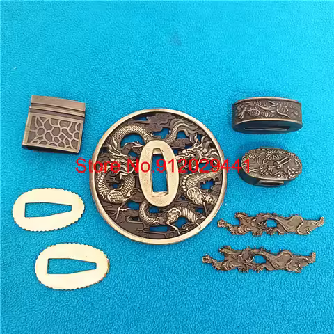 A Set Alloy Dragon Tsuba Accessory Fitting For Japanese Sword Samurai Katana
