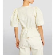 Ganni Laced-Up Top Puff Sleeve Beige