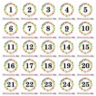 FANCY FLOWER NUMBER 1 TO 25 VINYL STICKER WITH MATTE LAMINATED 100MM DIAMETER