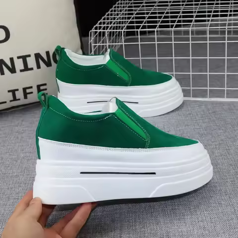 2025 Spring 8cm Inner Heightening Women's Shoes Autumn New Fashion Lazy Shoes Slip-on Muffin Thick-s