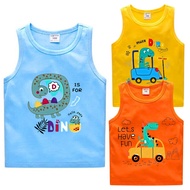 3PCS Summer Wear w/ Dino Prints Colored Sleeveless Sando Shirt Infant Baby Kids Boy 9mos-12 Yrs Old