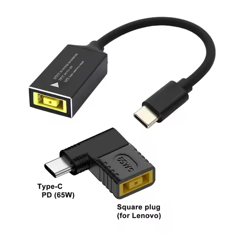 1pcs PD 65W USB Type C Fast Charging Cable Power Adapter For Lenovo Laptop Charger Dc Square Plug to