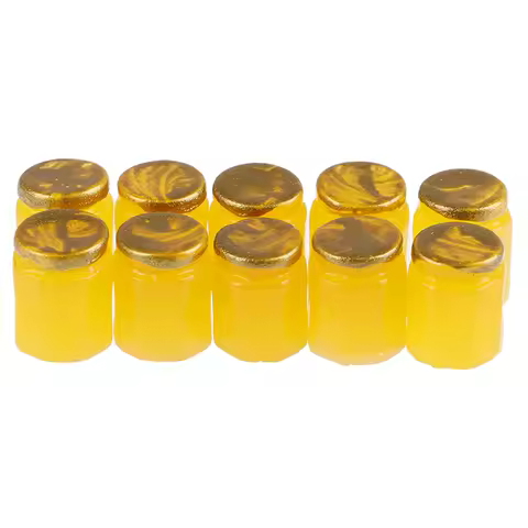 Hot New Dollhouse! 10Pcs Resin Fruit Honey Tea Jam Jars Cup Dollhouse Miniature Honey Pomelo Tea