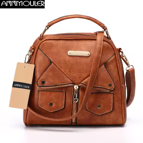 Annmouler Brand Women Shoulder Bag Designer Handbag Pu Leather Pu Leather Double Zipper Tote Bag Bro