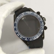 39MM Black PVD Stainless Steel Watch Case Rubber Strap Watch Accessories for VK63 Quartz Movement