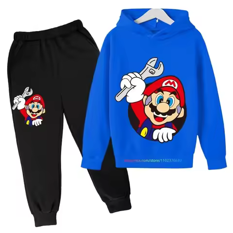 Super Mario bros Boy Girl Hoodie Suit Cotton Kids Hooded Sportswear SetSPants Boys Pokemon Clothes 2