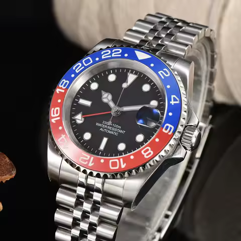 Top Brand 40mm Automatic Dandong GMT Movement Watches Waterproof BW9 Luminous Sapphire Glass Watch f