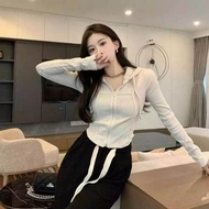 JAKET CROPE HAERIN KNIT PREMIUM JACKET WANITA ZIPER HOODIE CROP TOP