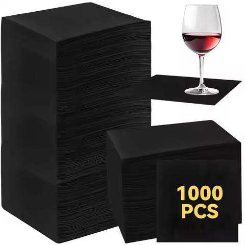Black 1000 Pack 2 Ply Cocktail Napkins Bulk Disposable Dinner Beverage Paper Napkins for Wedding Bar